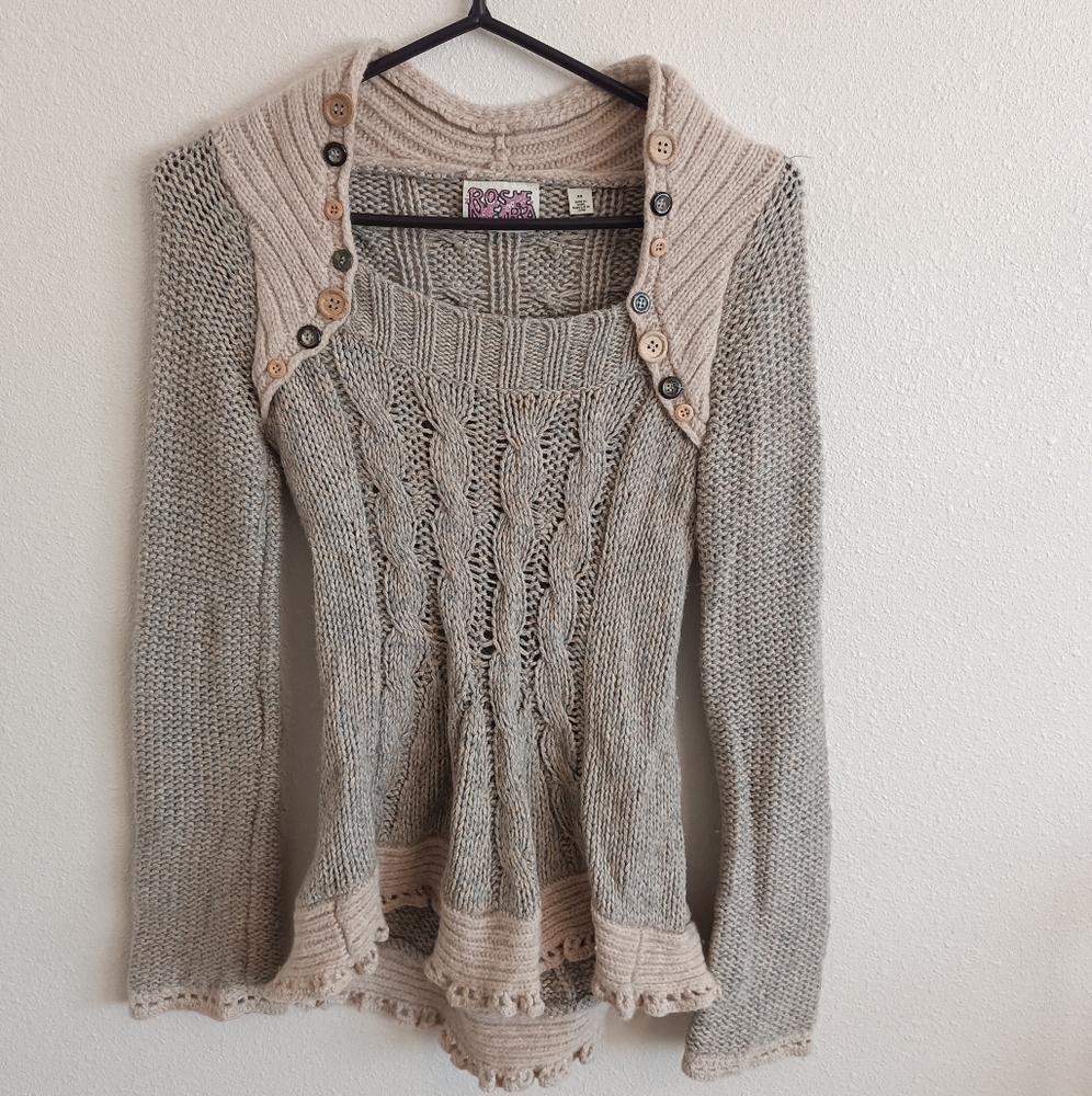 Anthropologie Cream Cable Knit Sweater Rosie Neira